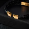 Bangle Fashion Pelle multistrato Uomo Fibbia a nastro in acciaio inossidabile color oro Punk Cool Street Trendy