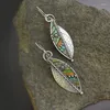 Dangle Earrings Women's Fashion Long Drape Abstract Iridescent Green Leaf With Artificial Wood And Serrated Inlaid Beads