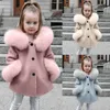 Jas Mode Winter Kinderen Meisjes Kleding Kinderen Winddicht Warme Jas Fleece Capuchon Simulatie Bontkraag Bovenkleding Losse 231019