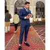 Men's Suits Men's 2023 Men Navy Blue Peaked Lapel Business Casual Formal Costume Homme Double Breasted Slim Fit 2 Pcs Set Jacket Pants