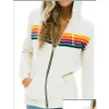 Sweats à capuche pour femmes Sweatshirts Femmes Mode Sweat à capuche surdimensionné Rainbow Stripe Sweat à manches longues Poche zippée Manteau Veste Dhao0