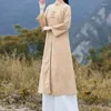 Ethnic Clothing 2023 Spring Cotton Linen Mandarin Collar Traditional Chinese Dress Qipao Long Robe Vintage Femme Tang Suit Cheongsam 12035