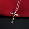 Kedjor 925 Stamped Silver Blue Crystal Cross Pendant Necklace For Women Christmas Gifts Fashion Wedding Party Fine Noble Jewelry