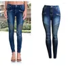 Kvinnors jeans rippade kvinnor 2023 Moto Biker Woman Elastic Classic Denim Pants for Jean Femme Pantalones Mujer Blue