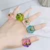 Cluster Rings Y2K Jewelry Fund Summer Only Beautiful Plum Blossom Flower Ring Lovely Geometric Color Jelly Resin For Teen Girls