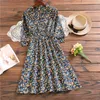 Mori Girl Primavera Outono Vestido de Veludo Feminino 29 Estampas Casual Cintura Elástica Vestidos Vintage Manga Longa Coreano Doce 210611