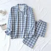 Roupa de dormir masculina primavera verão e outono fino simples xadrez pijama roupas de algodão puro solto casual terno pijama para homens Homme