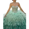 Renkli Macaron Quinceanera Elbiseler Kapalı Omuz Boncuk Tatlı 15 Elbise Ruffles Tiere Balo Elbisesi vestido para 16 anos