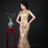 Abbigliamento etnico Oversize 3XL Cinese Sexy Ricamo Oriental Party Femminile Cheongsam Stage Show Abito Qipao Elegante banchetto di celebrità