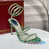 Sandaler Luxury Multicolor Crystal Snake Ankle Strap High Heel Summer Peep Toe Thin Women's Wedding Shoes Stor storlek