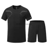 Men's Tracksuits 2 Pieces Men Suit Short Sleeve TShirt Pants Summer Jogging Clothing Blue Shirt Black Shorts 2 in 1 Sportswear x0627