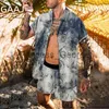 Herrspårar Gaaj Brand Polynesian Shirt Man Hawaiian Floral Beach Leopard Tvådelar Set Short Sleeve DrawString Shorts Suits Outfit Male X0627