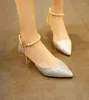 Chaussures habillées mode bout pointu mariage mariée talons hauts femme bas petit talon sandales fête or argent femmes pompes