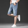 Jeans masculino designer 2023 moderno denim capris masculino coreano casual slim fit estampado de algodão elástico azul primavera/verão estilo fino Q3HR