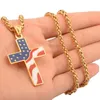 Pendentif Colliers Vente Drapeau Américain Croix Pour Hommes Et Femmes Dripping Oil USA Hip-hop Style Long Collier Bijoux Cadeau En Gros