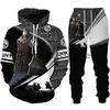 Herren-Trainingsanzüge, Vintage-Tempelritter, 3D-gedrucktes Herren-Hoodie-Set, Jesus-Gott-Schutz-Kavalier-Sweatshirt, Hosenanzug, Persönlichkeit, Streetwear-Kleidung x0627