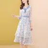 Evnisi Blue Floral Chiffon Dress Women Spring and Summer Fashion Fruffled Collar Dressesエレガントなアラインベスティドス220526