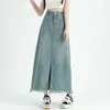 Skirts Retro Washed Denim Women 2023 Elegant Office Lady Blue A-Line Long Summer High Waist Jean Maxi Skirt
