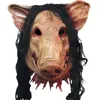 Masques de fête Halloween effrayant masque nouveauté tête de cochon horreur avec des masques de cheveux Caveira Cosplay Costume réaliste Latex Festival fournitures masque de loup 230626
