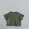 T-shirt Yaz Çocuklar T-shirt Moda Katı Kız Tees Kısa Kollu Pamuklu Erkek 1-8Y 230628 Için Kore Rahat Çocuk Giysileri Tops