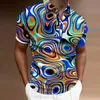 Polo Masculino Camisa Pólo Moda Tops com Lapela Estampado Tie Dye Casual Solto Camiseta de Manga Curta Verão Listrado Harajuku Roupas com Zíper 230627