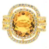 Cluster Rings 23x22mm årsdag skapade Citrine White CZ Women Daily Wear 14k Gold Silver Wholesale Drop