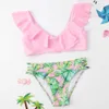 Swim Wear Tropical Floral Girl Swimsuit Kids Ruff Bikini Set 7-14 år Tvådel barns badkläder vadderad baddräkt 2023 Beachwear HKD230628