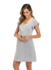 Sleep Lounge Maternity Dress for Hospital Nightgown Pregnant Women Nursing Nightwear Pajama Lace Sleepwear Breastfeeding Gown Short Sleeve 230628