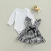 Rompertjes Ma Baby 3 24M Baby geboren Meisjes Kleding Set Ruches Romper Plaid Rokken Overalls Outfits Herfst Lente Kostuums D84 230628