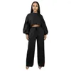 Women's Two Piece Pants EWSFV 2023 Autumn And Winter Women Casual Sexy Sweater Top Drawstring Wide Leg Suit