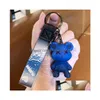 Keychains Lanyards 5 Colors Dazzling Color Starry Sky Bear Keychain Camouflage Pattern Bag Woman Men Car Happy Keyring Drop Delive Dhgbj