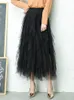 Skirts Fashion Tutu Tulle Skirt Women Long Maxi Skirt Spring Summer Korean Black Pink High Waist Pleated Skirt Female 230628
