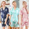 Women's Sleepwear Printing 2023 Summer Short Sleeve Silk Pajamas Set Two Pieces Women Sexy Nightwear For Sleeping