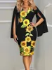 Casual Dresses Spring Summer Fashion Elegant Printed Pencil Skirt 2023 Women's V Neck Cloak Split Sleeve Slim Mini Woman Party Dress