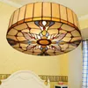 Ceiling Lights European Baroque E27 110-240V Pastoral Light Tiffany Round Glass Lampshade Lamparas De Techo Abajur 40cm