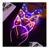 Party Favor LED LIDNG UP Blask Rabbit Uch Bunny Kobiet Dziewczyna Flashing Nekury Wielkanocne Cosplay Fancy Dress Props Christmas H DH63Y