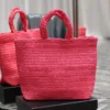 PIink Straw Tote Shoulder Shopping Bags Beach Underarm Bag Handbags Laffia Grass Knitting Totes Hobo Women Handbag Purse Lady Wallet Adjustable strap