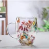 Mugs Double layer Glass Cup Drinkware Dry Flower Sea Snail High Borosilicate Coffee Juice Milk Beer Wine Whiskey Mug Glasses 230627