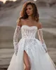 Milla Nova Bohemia A-Linie Brautkleider für die Braut, herzförmiges Brautkleid mit Spitzenärmeln, rückenfrei, geteilt, Designer-Brautkleider mit Schleppe
