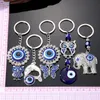 Classic Design Antique Silver Blue Evil Eye Key Chain Animal Pendant Crafting Keychain Hanging Ornament Jewelry for Gift
