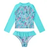 Swim Wear Kids Girls Tankini Set Long Seves Rashguard Swimsuit Swimwear Bathing Swimming Set Fish SCAS Tryckta toppar med Bottoms HKD230628