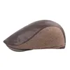 Herringbone Peaked Cap Men's Leather Basker Autumn Winter Ear Protection Pappa Forward Hat Casquette Gatsby Flat Ivy Hat
