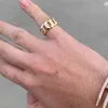 Anillos de hip hop de plata de ley 9k/925 con cadena de eslabones cubanos pulidos de banda lisa personalizada