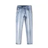 Heren Jeans designer Luojia 2023 Lente/Zomer Dunne Stijl Licht Luxe Reliëf Casual Veelzijdig Blauw Slim Fit Small Straight Male WAMZ