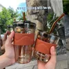 Mugs 350/450ml Creative Glass Coffee Straw Cup Heat-Resistant Watter Bottles With Lid Beer Tea Kitchen Home Drinkware Mug Couple