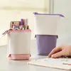 Simple Solid Retractable Pencil Case Bag Polyester Large Capacity Scalable Pen Holder Pouch Kids School Stationery