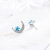 Boucles d'Oreilles Sole Mémoire Frais Bleu Étoiles Lune Asymétrique Cristal Argent Couleur Personnalité Mode Femme SEA393