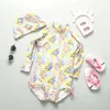 Swim Wear Ny ankomst 1 ~ 8y TODDR Baby Girls Swimwear One Piece Girls Surfing Suit With Cap High Quality Children Swimwear Beach Wear HKD230628