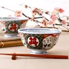 Tigelas 6 Polegada Japão Zakka Macarrão de Carne de Cerâmica Grande Sopa Envidraçada Floral Impresso 585 ML Porcelana Utensílios de Mesa Tigela Talheres