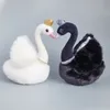 Princess Crown Black Swan Plush Toy Peal Necklace White Swans Couple Queen Plushie Wedding Decor Dolls for Present 28cm